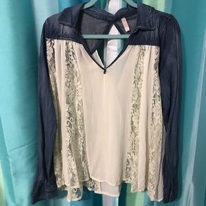 Free People Denim and Lace Top